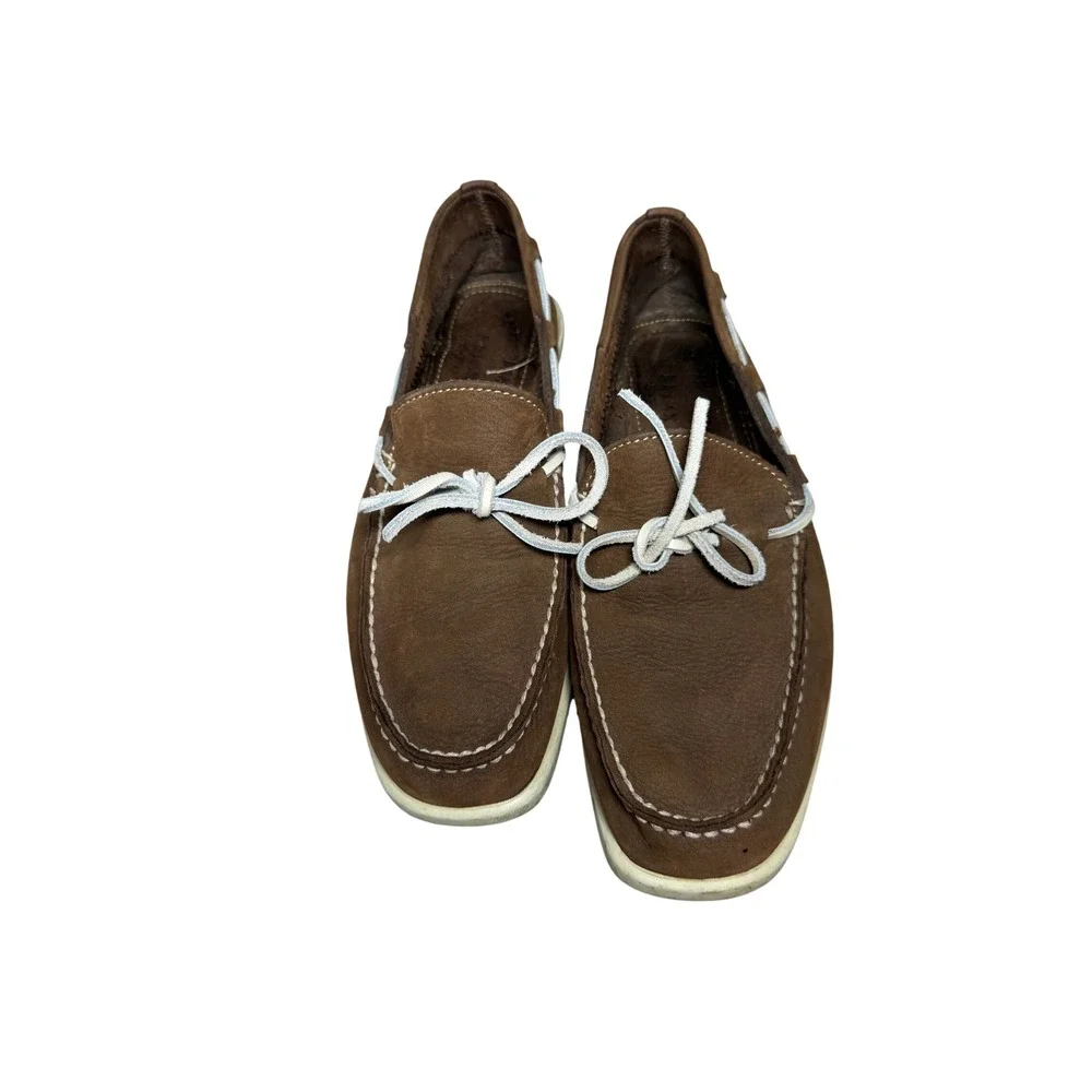 Tommy Bahama Mens Brown Leather Boat Shoes Nautical Laced Loafers Slip On Brown